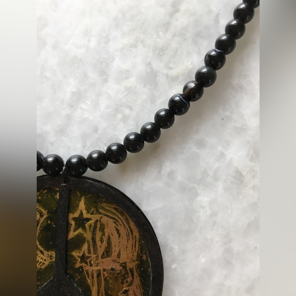 Peace Necklace | Handcrafted with black onyx and black agate beaded 18” necklace - Picture 11 of 16